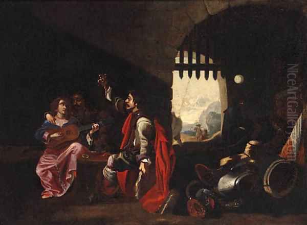 Soldiers merry making in a Guardroom - view 1