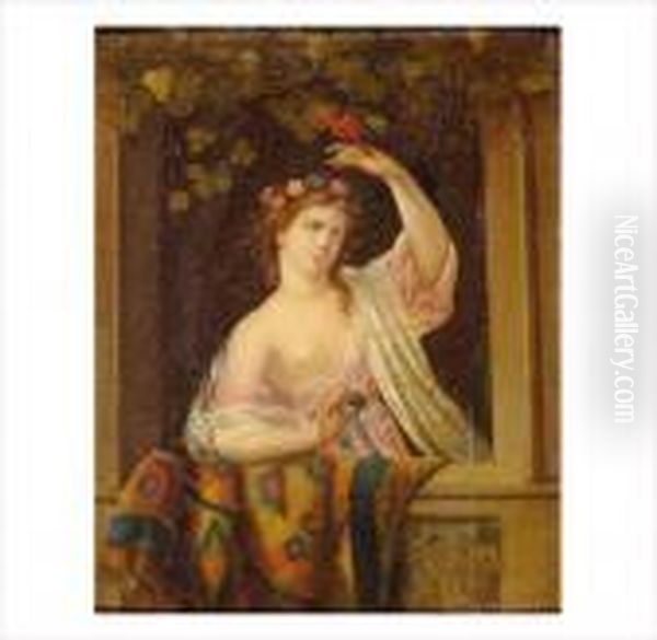 Portrait De Jeune Femme Jouant Avec Son Perroquet Dans L'embrasure D'une Fenetre - view 1