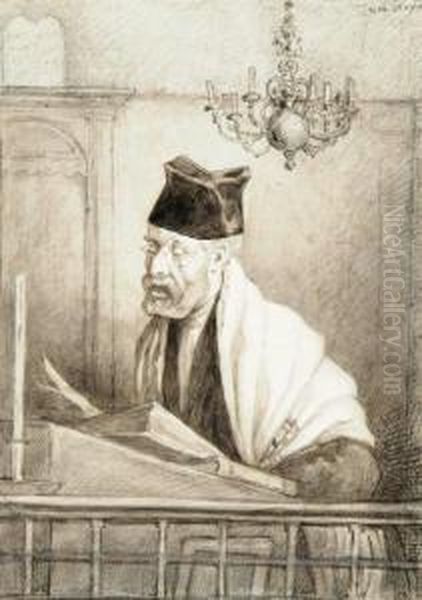 Rabbin Dans La Synagogue Encre - view 1