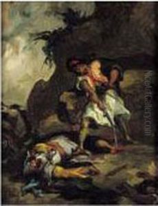 Scene De Combat Pendant Les Guerres D'independance Grecques by Henri Leopold Levy
