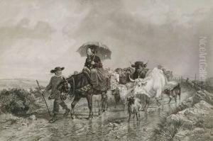 Chlopi Pikardyjscy Prowadzacy Bydlo Na Targ by Charles George Lewis