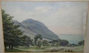 A Coastal Vale, Signed 'lennard Lewis', Watercolour Over Traces Of Pencil