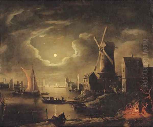 A moon-lit river landscape - view 1