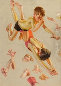 Boys Diving, Saturday Evening Post Cover Study by Joseph Christian Leyendecker