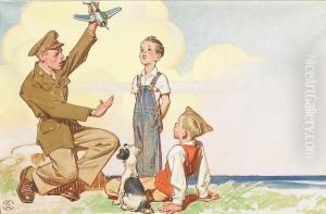 Aviator With Two Boys