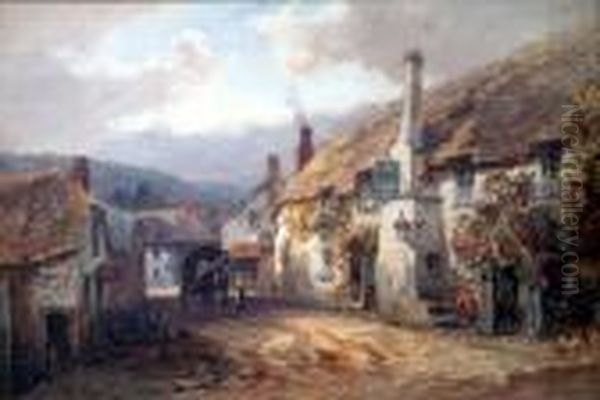 Village With Horsecart And Thatched Inn - view 1