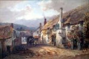 Village With Horsecart And Thatched Inn by Alfred Leymann