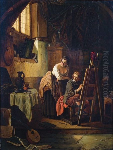 Vrouw En Schilder In Het Atelier - view 1