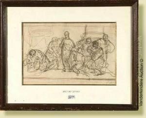 Lechrist Au Milieu De Ses
Apotres, Fusain Sur Papier (esquisse).attribue A Henri Leys. Ecole
Belge. Dim.: 25x37cm by Henri Leys