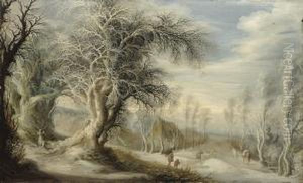 A Winter Landscape With A Woodsman And Travellers - view 1