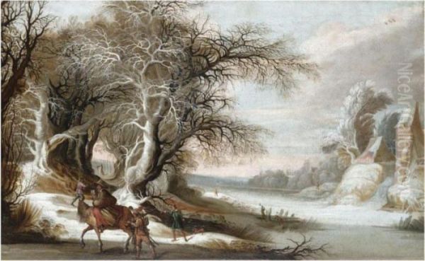 A Winter Landscape With Men
Returning From The Hunt, And A Woman With A Child On Horseback - view 1