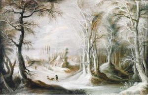 A Winter Landscape With A
Peasant Walking Through Snow, A Small Village In The Background by Gijsbrecht Leytens