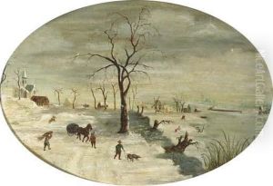 A Winter Landscape With Figures On The Ice by Gijsbrecht Leytens