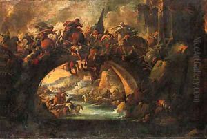 A battle on a bridge during a siege by Francesco Graziani, Called Ciccio