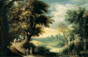 Forest Landscape With Travellers Near A Stream by Gijsbrecht Leytens