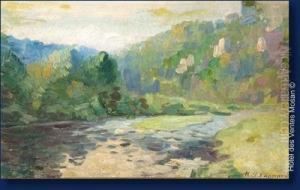 Paysage A La Riviere by Modeste Jean Lhomme