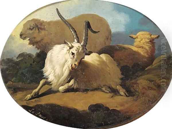 A goat and two sheep in a landscape - view 1