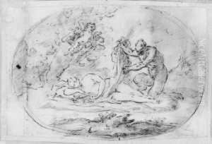 Satyr Eine Schlafende Nymphe Bedrangend. In
Gezeichnetem Queroval. by Pietro Liberi