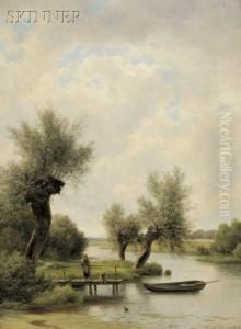 View Of Two Figures On A Dock By A Rowboat