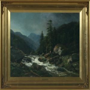 A Norwegian Landscape With Two People By A River