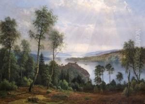 Norwegian Landscape With The View Of A Fiord by Georg Emil Libert