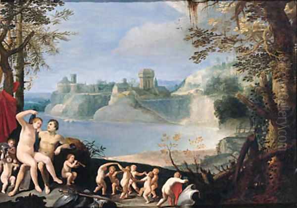 Mars and Venus in a river landscape - view 1