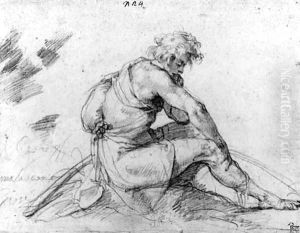 A seated shepherd, in profile to the right by Giuseppe Cesari