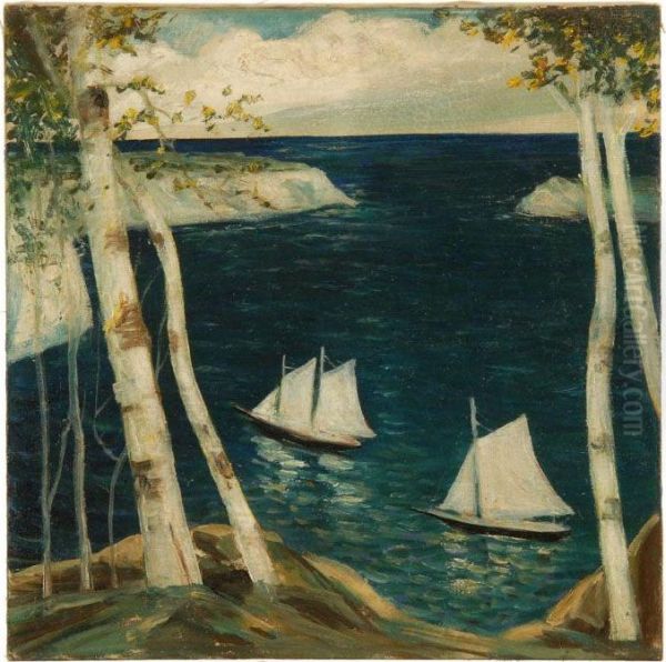 Sailboats Off A Rocky Coast - view 1