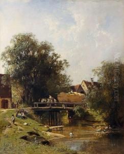 Bach Mit Steg In Etzenhausen by Adolf Heinrich Lier