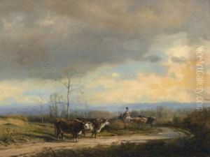 Landschaft Mit Kuhen Und Hirten by Adolf Heinrich Lier