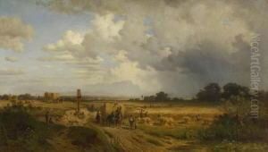 Heuernte Auf Der Hochebene Bei
 Munchen. by Adolf Heinrich Lier