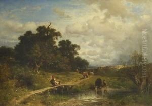 Spatsommerliche Baumlandschaft Mit
 Kuhen Auf Dem Heimweg.