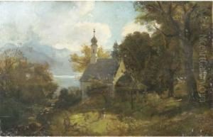 A Chapel On A Wooded Hillside by Adolf Heinrich Lier