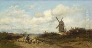 Schafer Mit Seiner Herde Bei Einer
Windmuhle. by Adolf Heinrich Lier