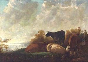 Cattle at rest by a river, drovers beyond by Aelbert Cuyp