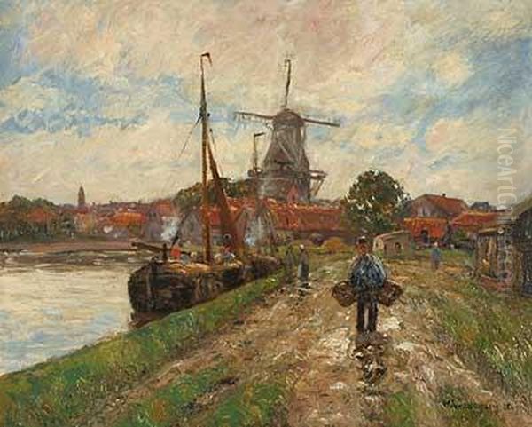 Lastenkahne An Niederrheinischer Stadt - view 1