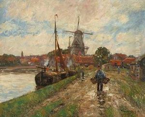 Lastenkahne An Niederrheinischer Stadt
