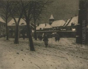 Winterlich Verschneiter Dorfplatz by Helmut Liesegang