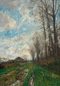 Landschaft Mit Einem Bauernhaus Undeiner Schafherde by Helmut Liesegang