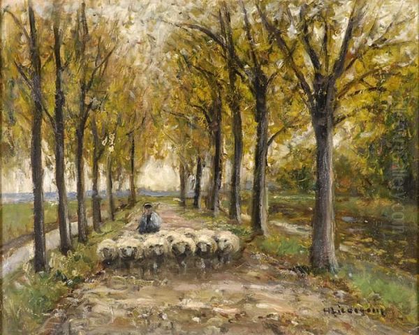 Herbstliche Allee Mit Schafherde. - view 1