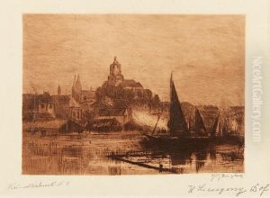 Abendliche Ansicht Einer Stadt Am Fluss by Helmut Liesegang