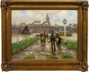 Hollandische Stadtansicht Mit Figuren In Tracht by Helmut Liesegang