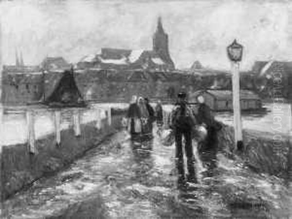Blick Auf Eine An Einem Fluss 
Gelegene Stadt. Signiert Unten Rechts: H. Liesegang. Ol Auf Leinwand. H 
61; B 80,5 Cm. - view 1