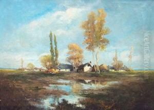 Niederrheinische Landschaft Mit Bauernhausern