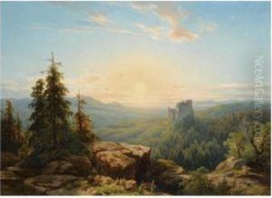 Figures In A Panoramic, Early Evening Landscape