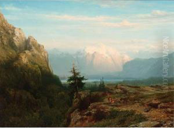 A Mountainous Landscape With Deer - view 1