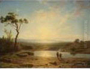 Fishermen In A Landscape by Cornelis Lieste