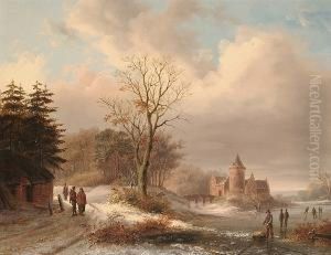 Figures In A Winter Landscape, A Castle Beyond