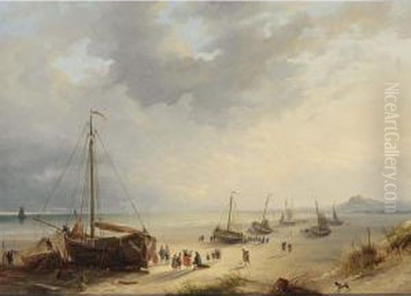 Fisherfolk Unloading The Catch On The Beach - view 1