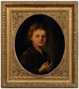 Portrait Of A Boy Holding A Medallion With Cross